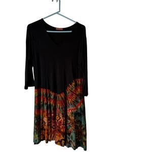 Tucan Tango XL Black Viscose Tie Dye Grunge Festival 3/4 Slv‎ Above Knee Dress